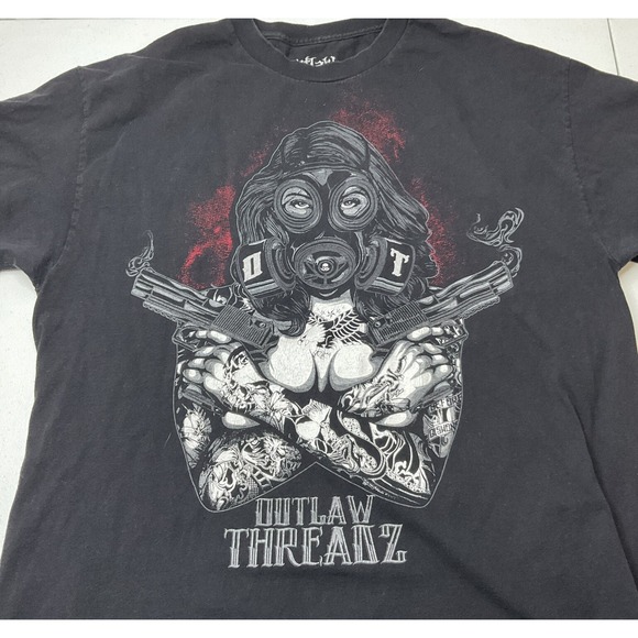 Outlaw Threatz Shirt Graphic Tee Double Sided Crewneck Short Sleeve Men Sz XL - Picture 5 of 6